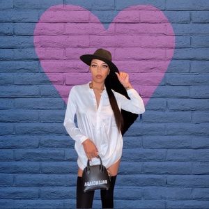 White Button-Up Shirt Dress-Long Sleeve